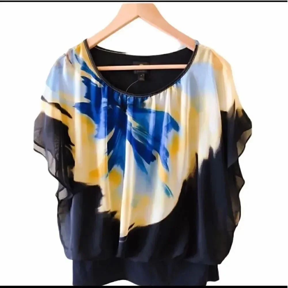 JM Collection Flutter-Sleeve Banded Hem Office Work Career Womens Top Sz M